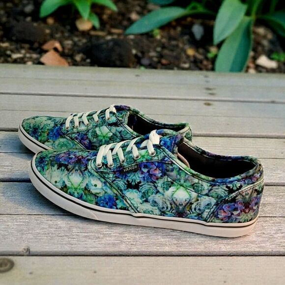Vans Shoes - Vans Off The Wall Womens Green Floral Lace-Up Sneakers - Size 7.5
